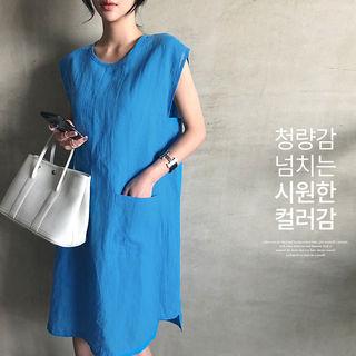Dual-pocket Ramie Shift Dress