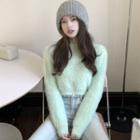 Round Neck Fluffy Cropped Sweater