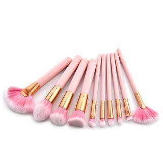 Set Of 10: Makeup Brush Set Of 10 - Handle - Pink - One Size