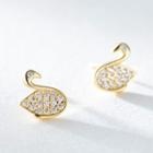 925 Sterling Silver Rhinestone Swan Earring 1 Pair - Earrings - Swan - One Size