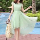 Strappy Neck Petal Sleeve Chiffon Dress