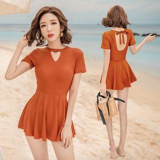 Short-sleeve Keyhole Swimdress