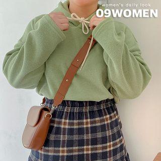 Drop-shoulder Slit-side Rib-knit Hoodie