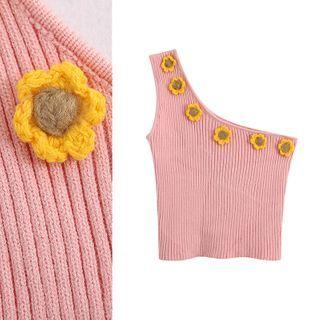 One Shoulder Embellished Knit Tank Top