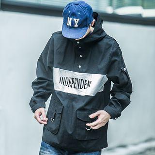 Buttoned Lettering Hoodie