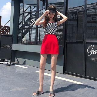 Set: Checked Tank Top + A-line Skirt