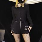 Leopard Collar Button-up Top