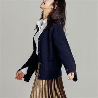 V-neck Slit Wide-sleeve Cardigan