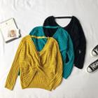 V-neck Knotted Long-sleeve Knit Top