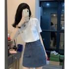 Short-sleeve Crew Neck T-shirt / Mini Pencil Skirt / Set