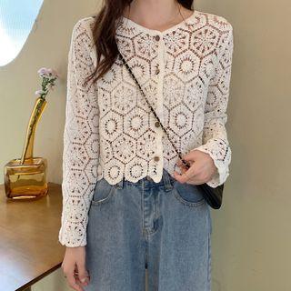 Crocheted Knit Long-sleeve Cardigan