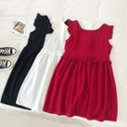 Plain Ruffled-trim Panel High-waist Dress