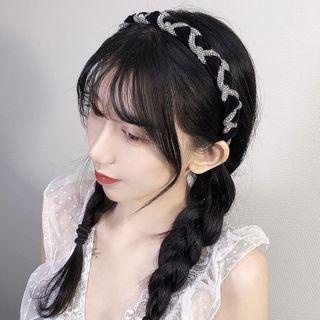 Rhinestone Velvet Headband Silver Rhinestone - Black - One Size