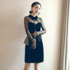 Long-sleeve Sheer Panel Velvet Dress