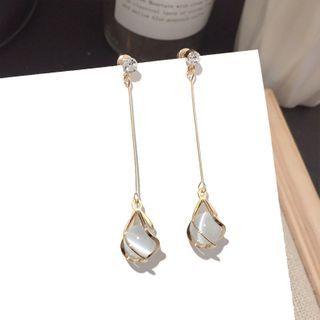 Cat Eye Stone Dangle Earring Steel - Gold - One Size