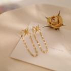 Sterling Silver Chain Strap Star Stud Earring 1 Pair - Gold - One Size