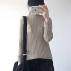 Pocket Mock Neck  Long-sleeve Sweater