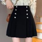 Double-breasted Mini Pleated Skirt