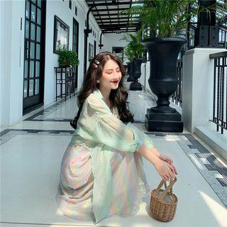 Sheer See-through Long-sleeve Shirt Green - Shirt - One Size