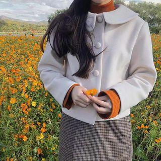 Plain Buttoned Jacket / Plaid Mini Skirt