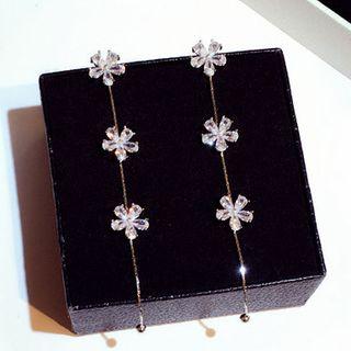 Rhinestone Flower Drop Earring 1 Pair - Silver - One Size