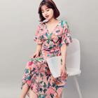 Wrap-front Pattern Dress With Strap