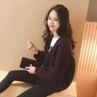 V-neck Open-front Chunky Knit Cardigan