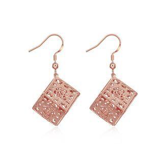 Fashion Elegant Plated Rose Gold Openwork Geometric Square Earrings Rose Gold - One Size