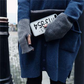 Contrast-cuff Slit-hem Long Knit Cardigan