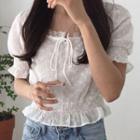 Puff-sleeve Lace Trim Cropped Blouse