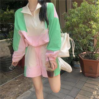 Half-zip Color Block Sweatshirt / Shorts