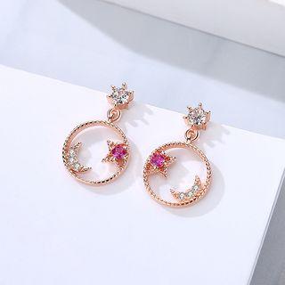 Rhinestone Moon & Star Hoop Dangle Earring As Shown In Figure - One Size