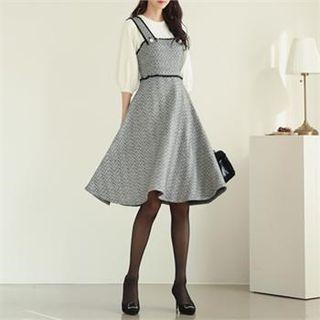 Tall Size Fuax-pearl Trim Patterned Jumper Dress
