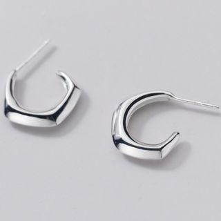 Geometric Sterling Silver Open Hoop Earring 1 Pair - Silver - One Size