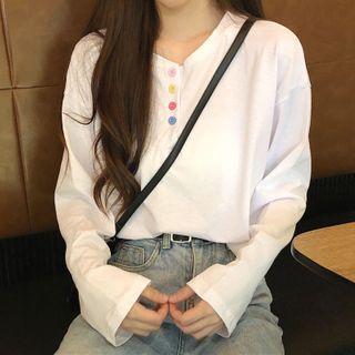Half-button Long-sleeve T-shirt / Belt
