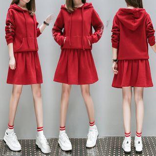 Set: Lettering Hoodie + Plain A-line Skirt