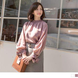 Tie-cuff Stand Collar Chiffon Top