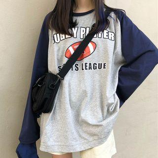 Long-sleeve Printed Raglan T-shirt As Shown In Figure - One Size