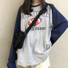 Long-sleeve Printed Raglan T-shirt As Shown In Figure - One Size