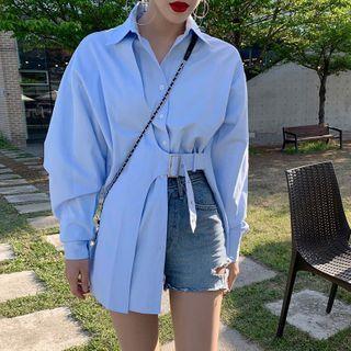 Long-sleeve Buckled Irregular Shirt