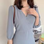 Asymmetric-button Tie-waist Long Dress