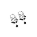 Heart Alloy Fringed Earring 1 Pair - E5228 - Silver & Black - One Size