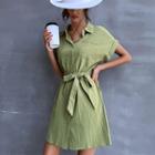 Short-sleeve Linen Mini Shirtdress
