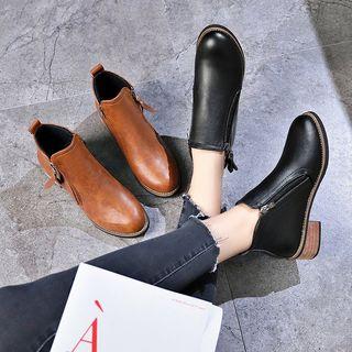Faux Leather Low Heel Ankle Boots