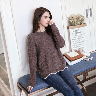 Scalloped Hem Contrast Trim Sweater