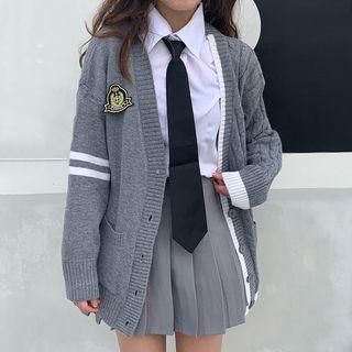 Long-sleeve Shirt / Mini A-line Pleated Skirt / Cardigan