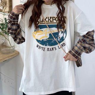 Mock Two Piece Print Long-sleeve T-shirt