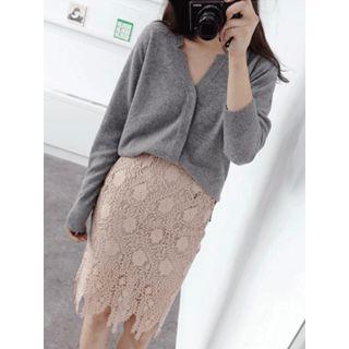 Hidden-button Wool Blend Cardigan