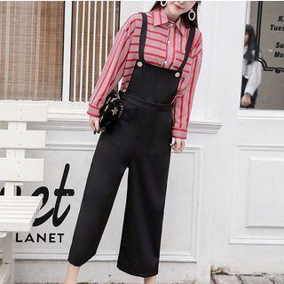 Set: Striped Shirt + Cropped Wide-leg Pinafore Jumpsuit