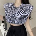 Sleeveless Zebra Print Crop Top Zebra - Black & White - One Size